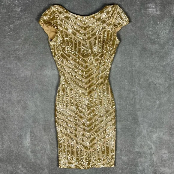 Dress the Population Dress Womens Small Tabitha Gold Sequin Feminine Party Mini - Picture 2 of 10